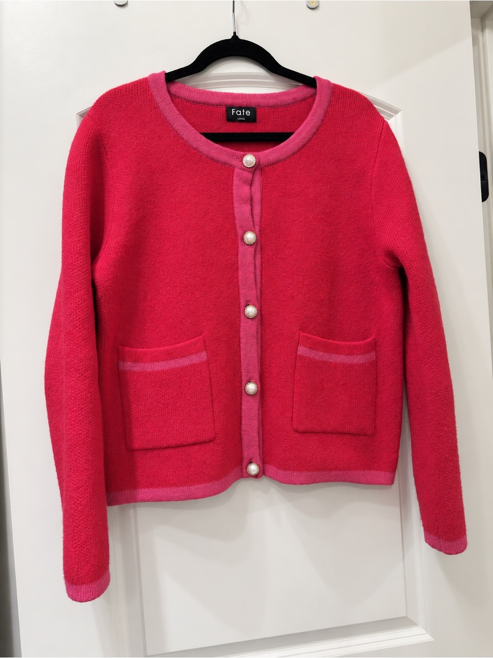 Fate Red & Pink Pearl Button Cardigan Sweater Size Large